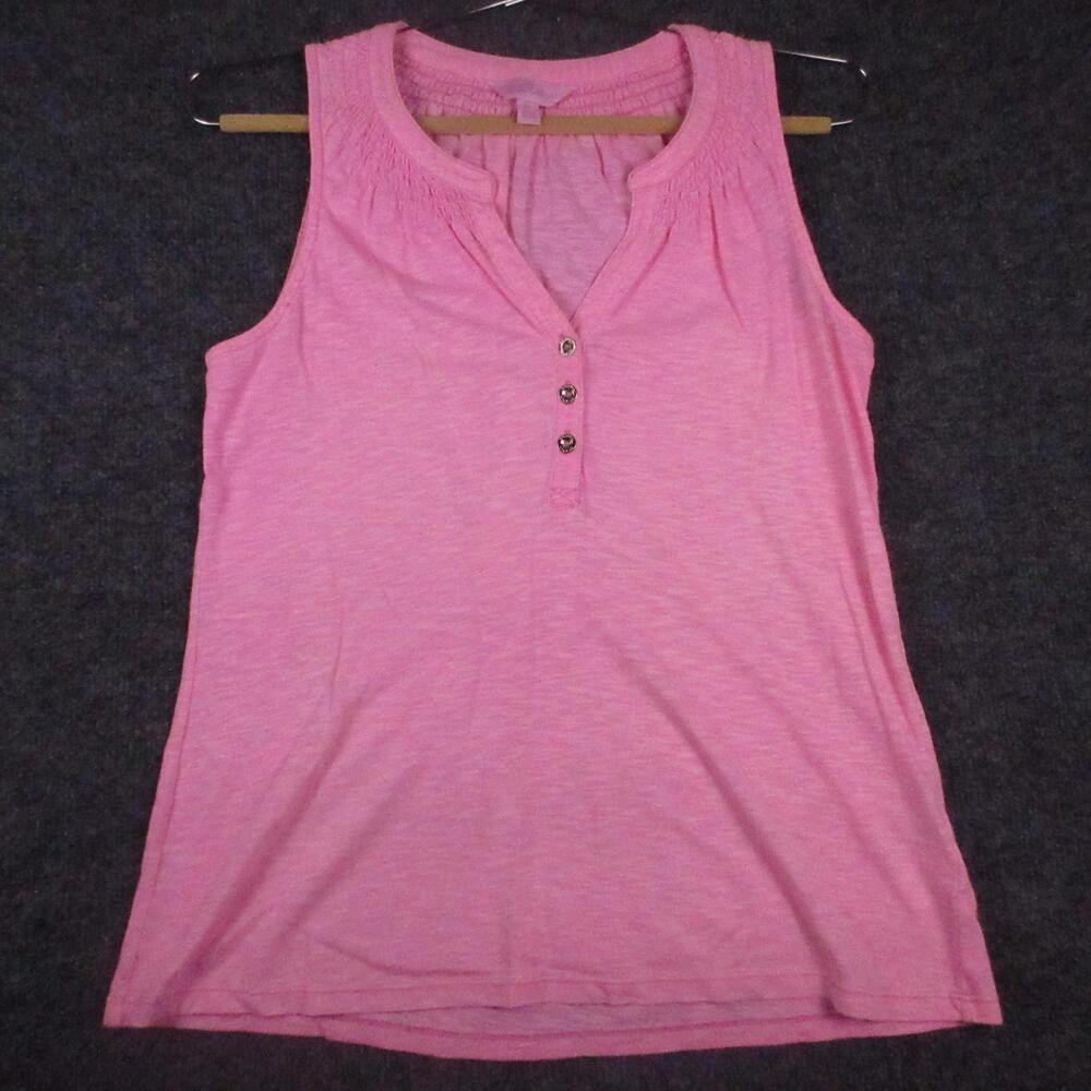 Lilly Pulitzer Tank Top Womens XS Pink Henley Sleeveless Jersey Basic Camisole